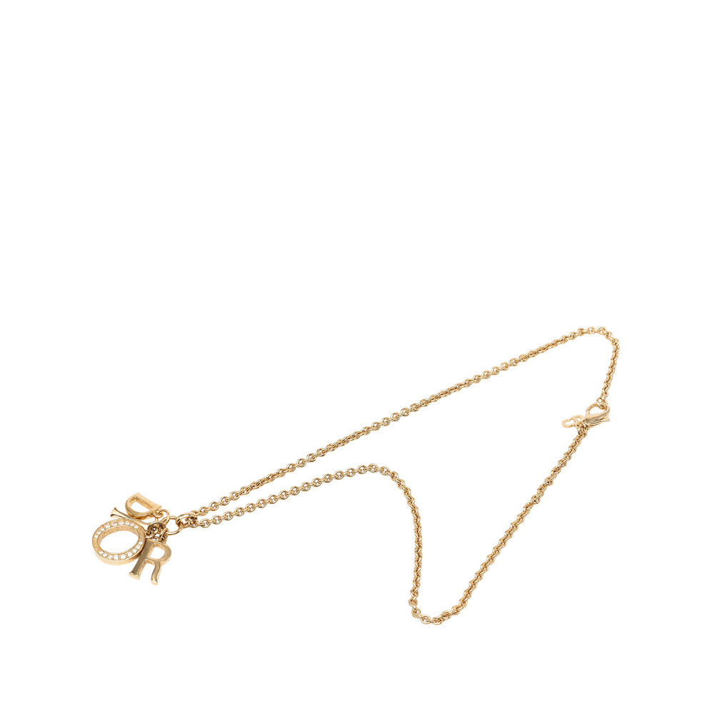 Pre-Loved Dior Gold Plated Strass Logo Pendant Necklace